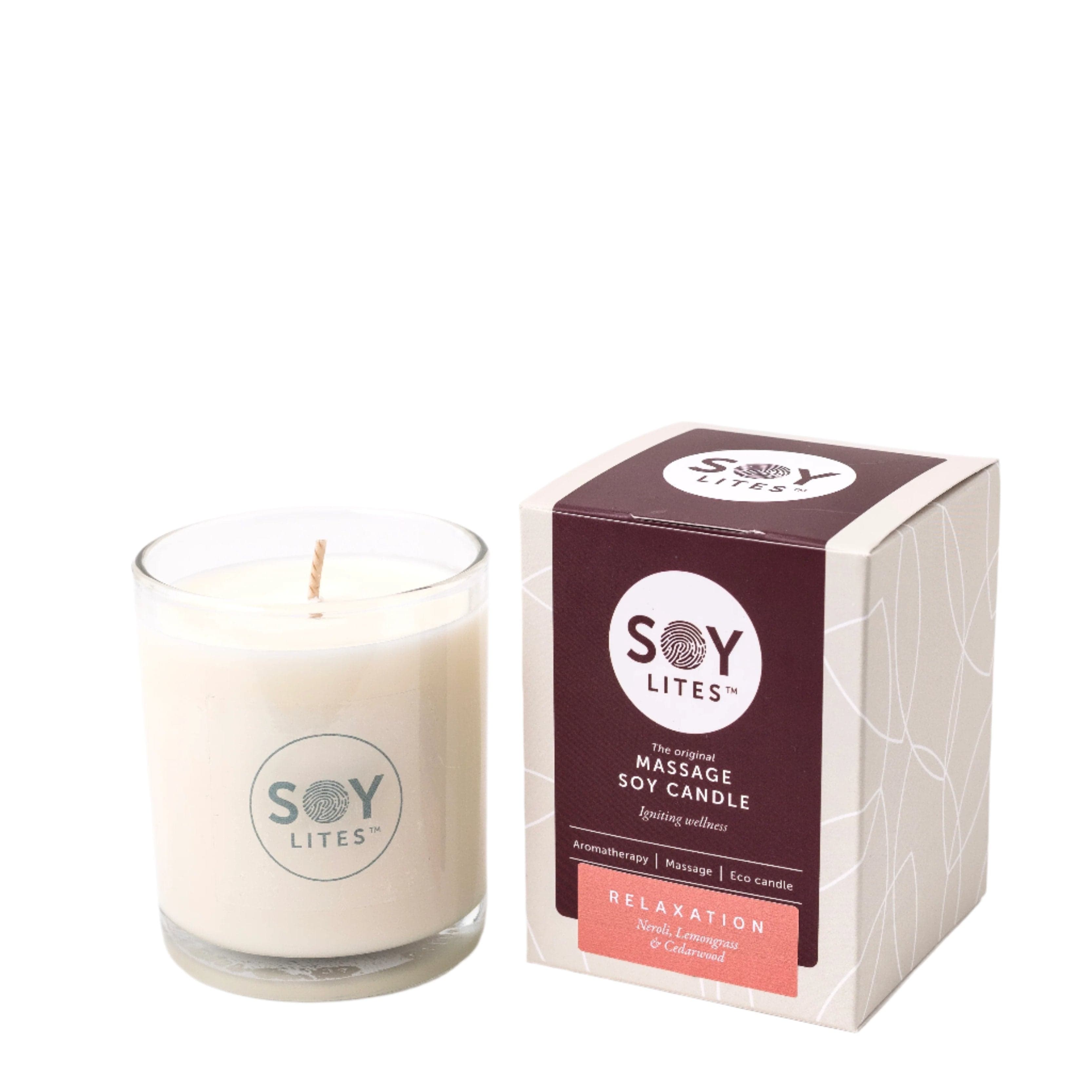 SoyLites Soy Massage Tumbler 220ml 220ml Relaxation Massage Candle with Neroli, Lemongrass and Cedarwood