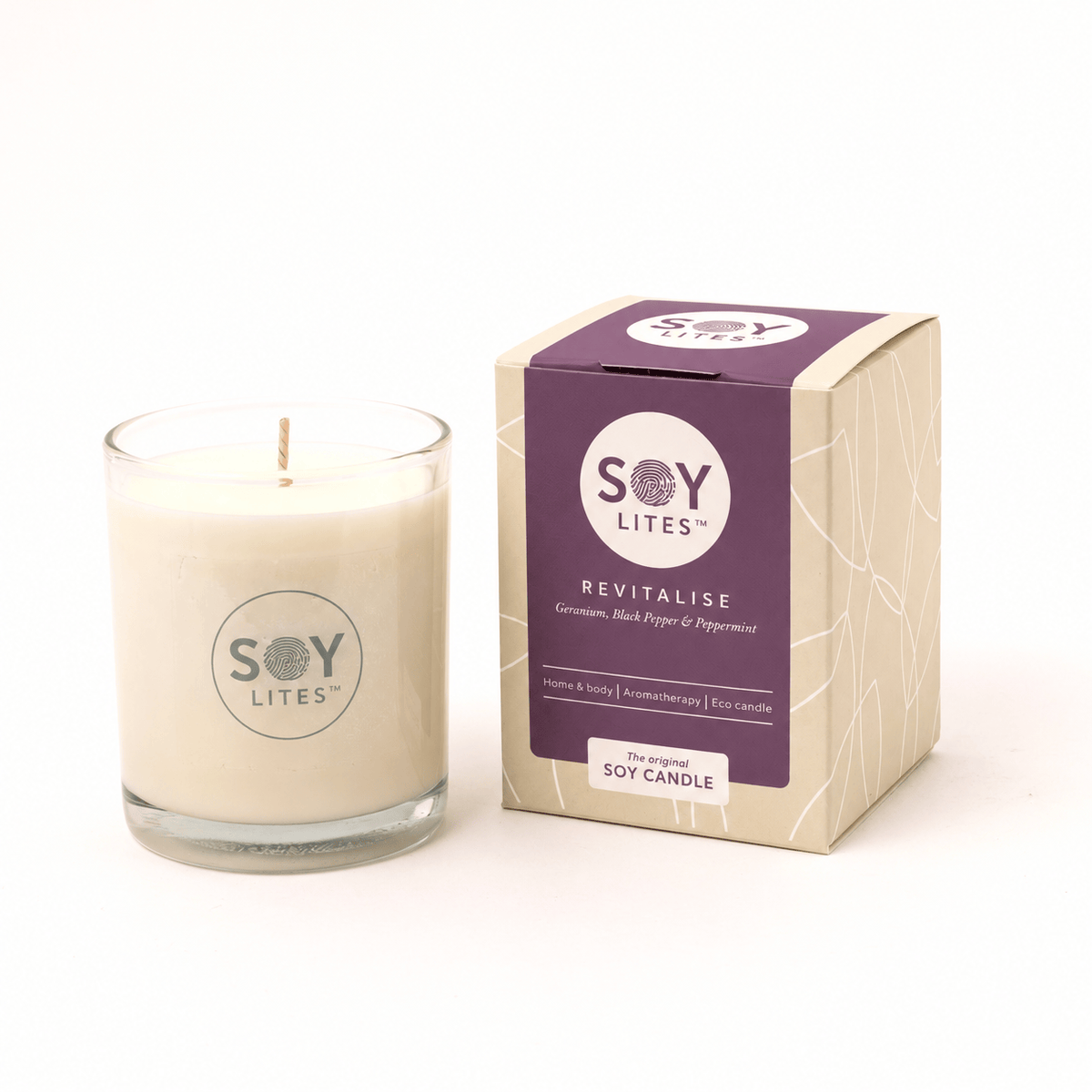 SoyLites Soy Aromatherapy Tumbler 220 ml Revitalise Soy Candle with Geranium, Black Pepper and Peppermint