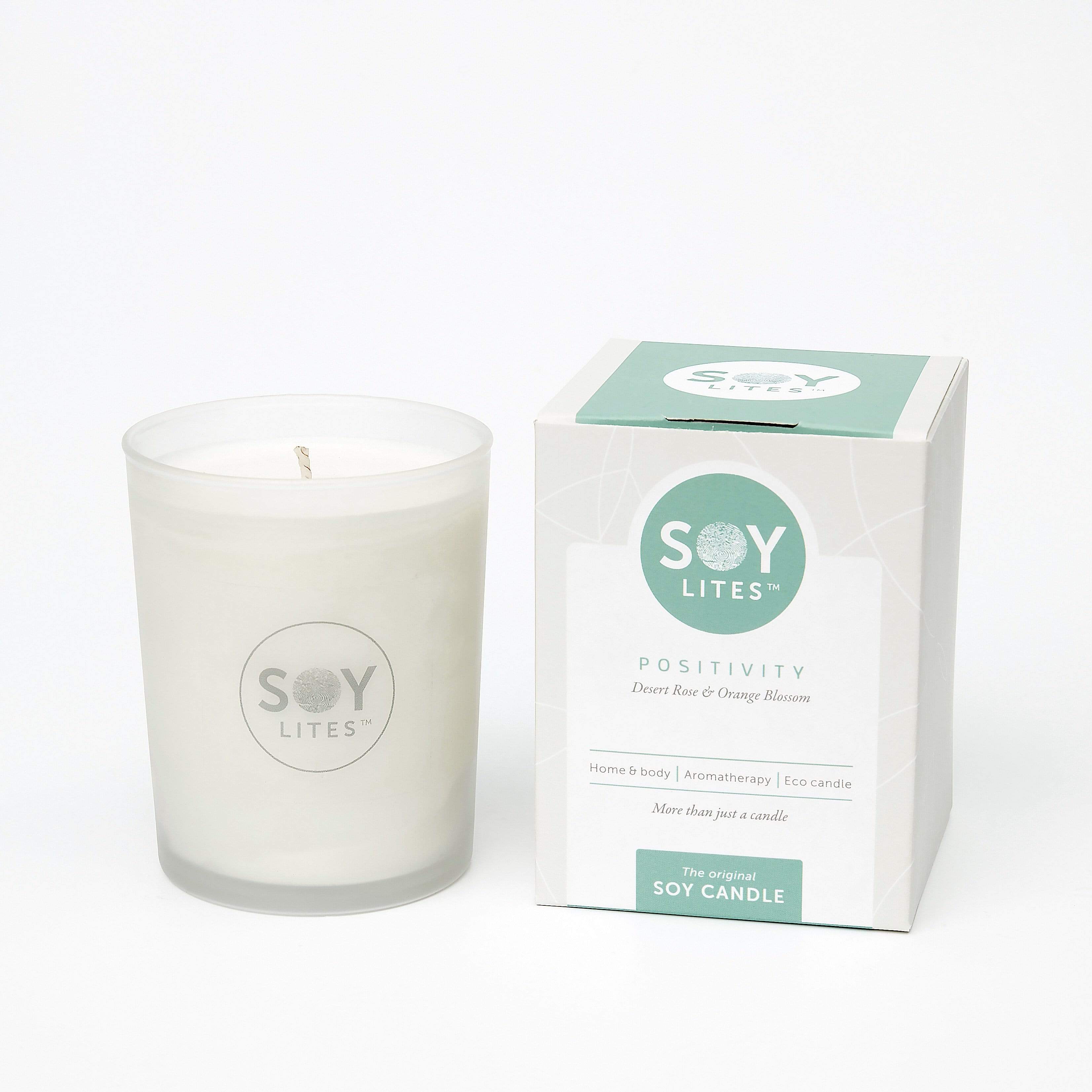 SoyLites Positivity soy massage candle with desert rose and orange blossom